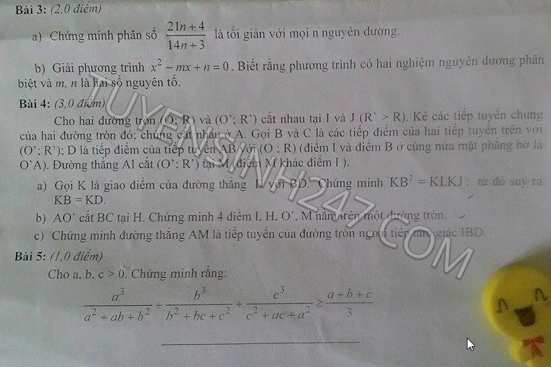 De thi vao lop 10 mon Toan chuyen - THPT chuyen Le Quy Don 2015