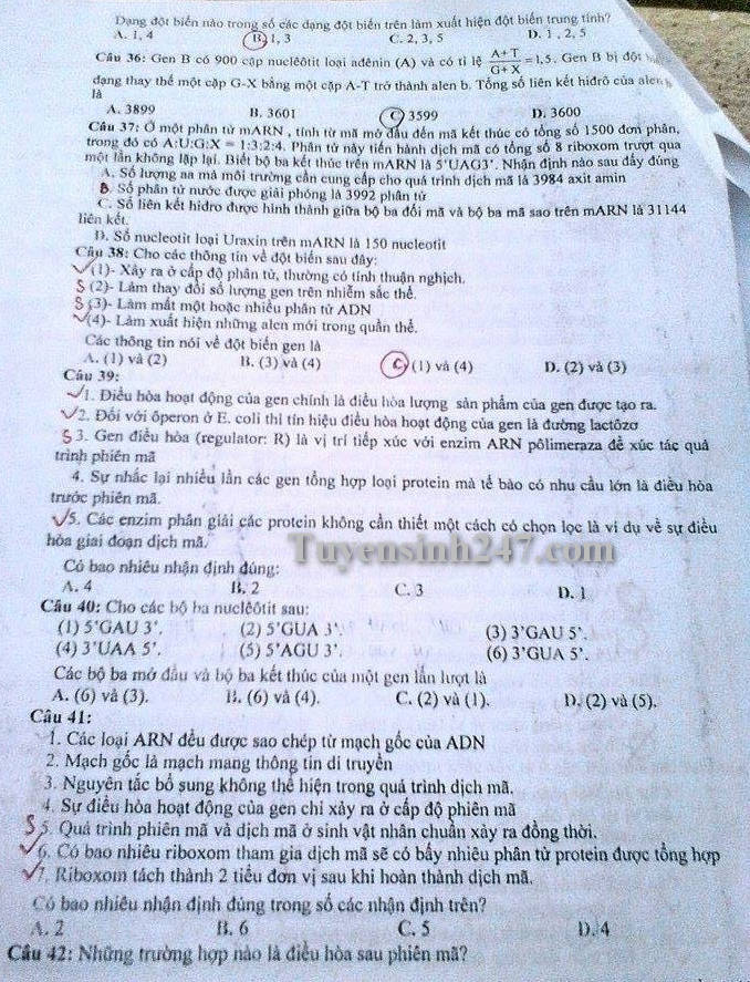 De thi thu THPT Quoc gia 2016 mon Sinh THPT chuyen Lao Cai lan 1