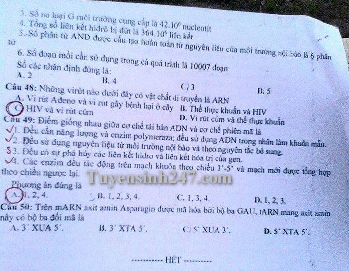 De thi thu THPT Quoc gia 2016 mon Sinh THPT chuyen Lao Cai lan 1