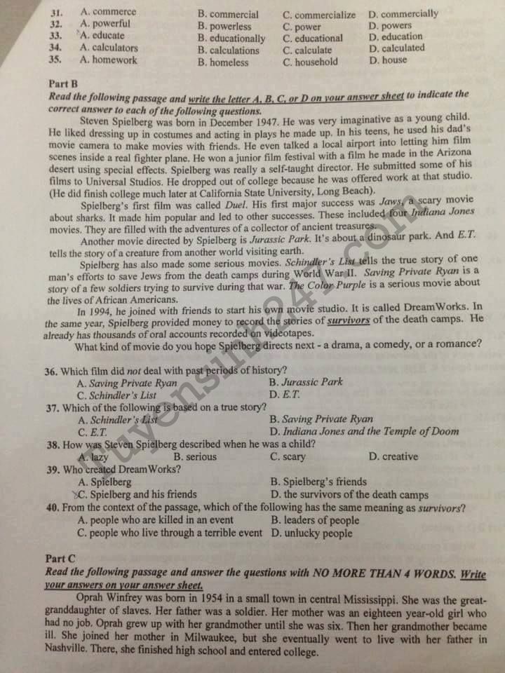 Dap an de thi vao lop 10 mon Anh 2016 tinh Binh Duong