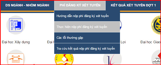 Huong dan nop le phi xet tuyen vao truong nhom GX