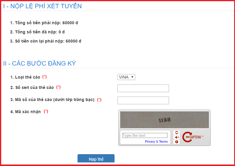 Huong dan nop le phi xet tuyen vao truong nhom GX