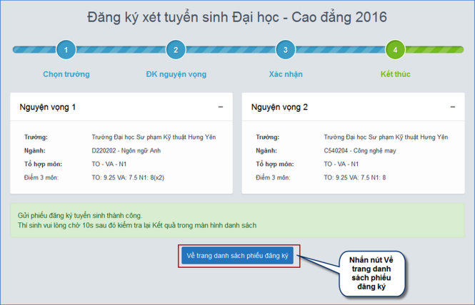 Quy trình nộp hồ sơ đăng ký xét tuyển trực tuyến 