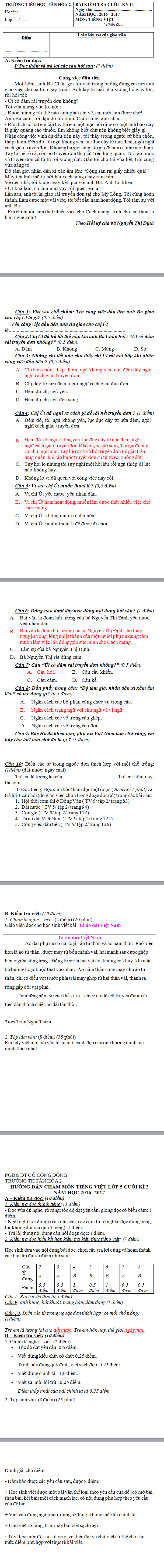 De thi hoc ki 2 lop 5 mon Tieng Viet - TH Tan Hoa nam 2017