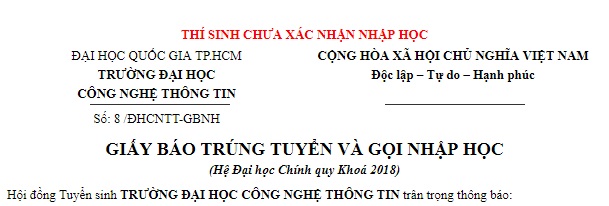 Ho so nhap hoc DH Cong nghe thong tin - DHQGTPHCM 2018