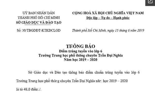 Đạt 48 điểm là trúng tuyển vào lớp 6 Trường THPT chuyên Trần Đại Nghĩa - 2