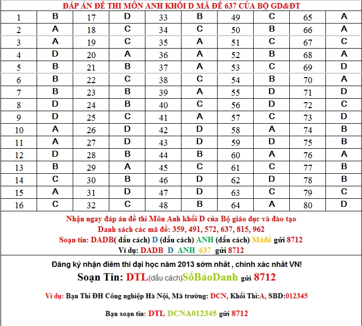 Dap an de thi dai hoc mon anh khoi D nam 2013 ma de 637