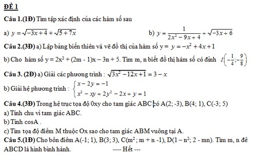 De thi hoc ki 1 mon Toan lop 10 nam 2013 (phan 1)