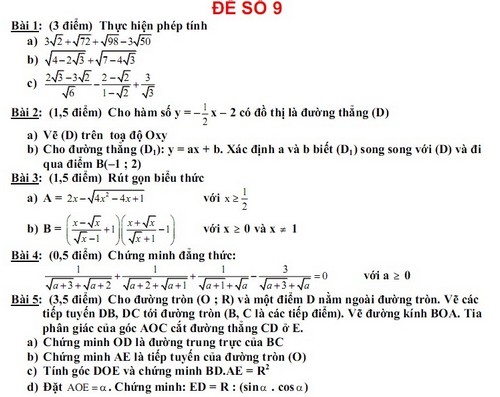 De thi hoc ki 1 lop 9 mon toan nam 2013 (P2)