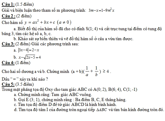 De thi hoc ki 1 mon Toan lop 10 nam 2013 (phan 2)