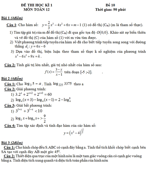 De thi hoc ki 1 lop 12 mon Toan nam 2013 (Phan 2)
