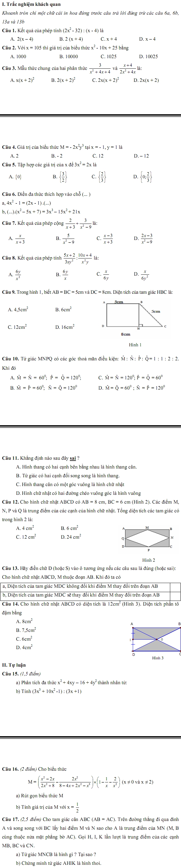 De thi hoc ki 1 lop 8 mon Toan nam 2013 (Phan 2)