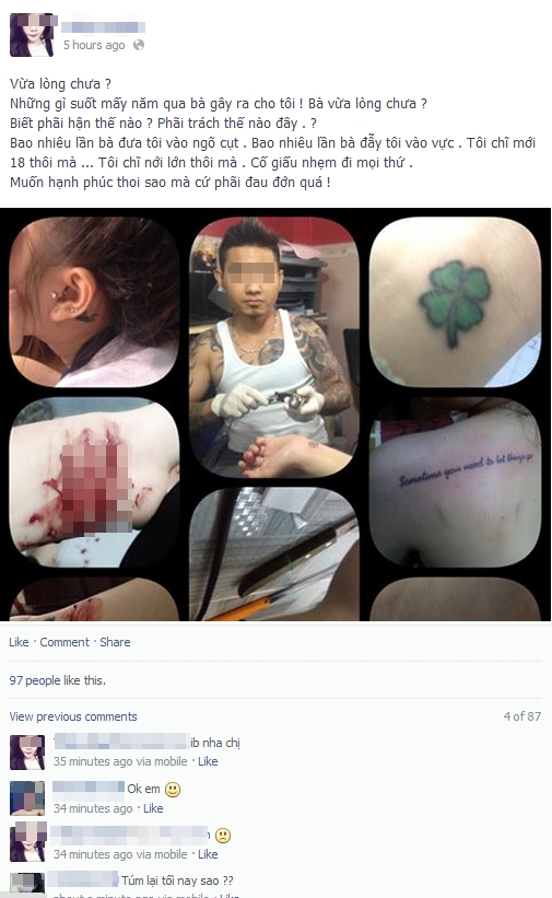 Nu sinh tu rach tay vi mau thuan voi me